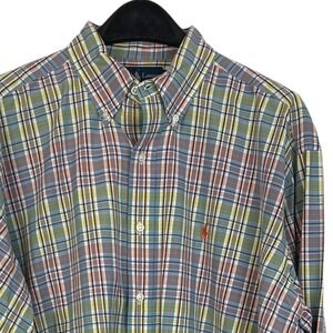 Polo Ralph Lauren Mens L Relaxed Blake (Fits XL) Cotton Button Down‎ Pink Plaid
